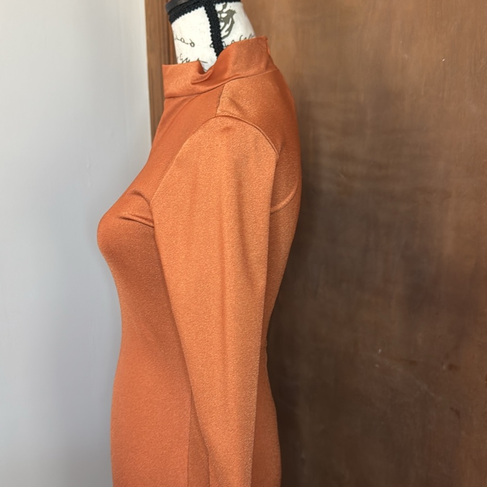 BILL HALLMAN Long Sleeve Mock Neck Dress | Burnt Orange | S - Picture 6 of 9